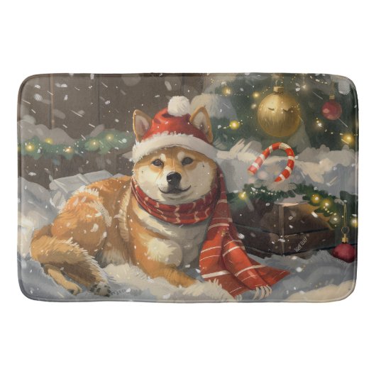 Shiba Inu Hond Kerstfeest Badmat (Voorkant)