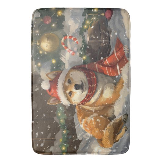 Shiba Inu Hond Kerstfeest Badmat (Voorkant Verticaal)