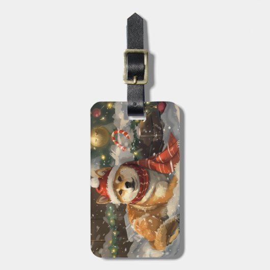 Shiba Inu Hond Kerstfeest Bagagelabel (Voorkant verticaal)
