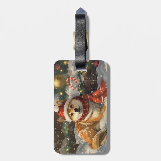 Shiba Inu Hond Kerstfeest Bagagelabel (Achterkant verticaal)