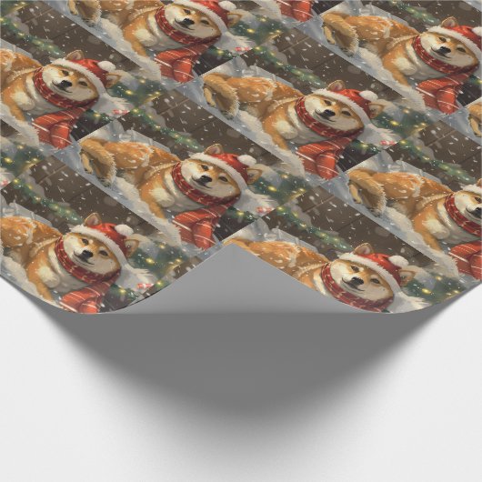 Shiba Inu Hond Kerstfeest Cadeaupapier (Hoek)