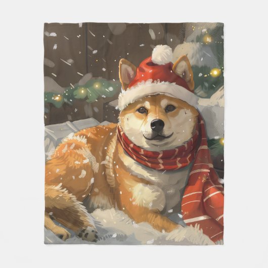 Shiba Inu Hond Kerstfeest Fleece Deken (Voorkant)