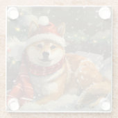 Shiba Inu Hond Kerstfeest Glazen Onderzetter (Achterkant)