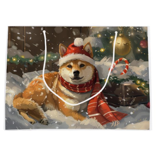 Shiba Inu Hond Kerstfeest Groot Cadeauzakje (Voorkant)