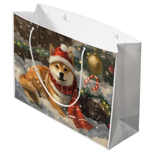 Shiba Inu Hond Kerstfeest Groot Cadeauzakje (Achterkant Gekanteld)