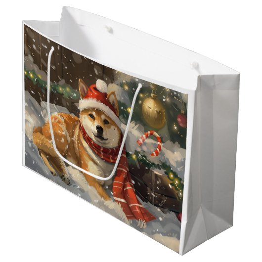 Shiba Inu Hond Kerstfeest Groot Cadeauzakje (Voorkant Gekanteld)