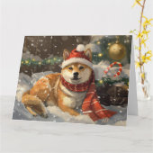 Shiba Inu Hond Kerstfeest Kaart (Gele Bloem)