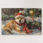 Shiba Inu Hond Kerstfeest Legpuzzel (Horizontaal)