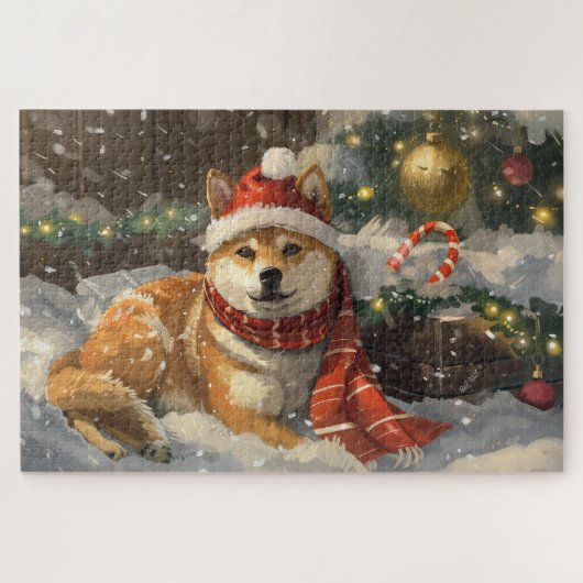 Shiba Inu Hond Kerstfeest Legpuzzel (Horizontaal)