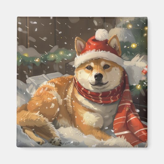 Shiba Inu Hond Kerstfeest Magneet (Voorkant)