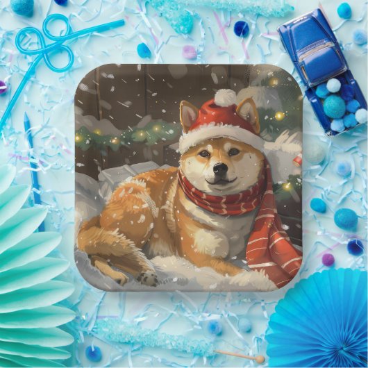 Shiba Inu Hond Kerstfeest Papieren Bordje (Feest)