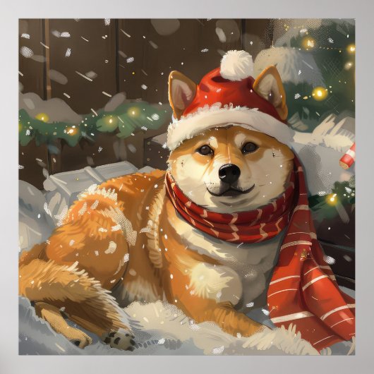 Shiba Inu Hond Kerstfeest Poster (Voorkant)