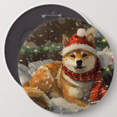 Shiba Inu Hond Kerstfeest Ronde Button 6,0 Cm (Voorkant /achterkant)