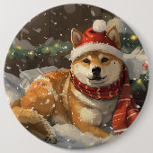 Shiba Inu Hond Kerstfeest Ronde Button 6,0 Cm (Voorkant)