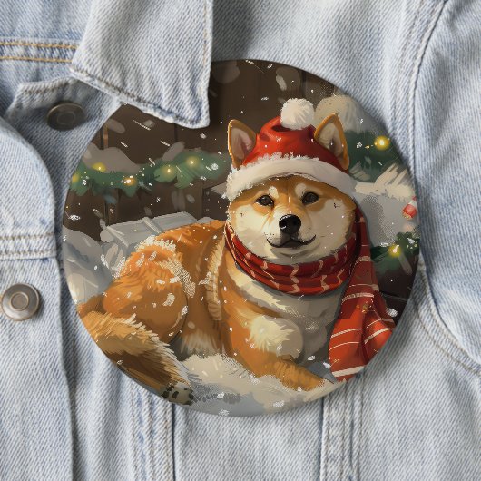 Shiba Inu Hond Kerstfeest Ronde Button 6,0 Cm (In situ)