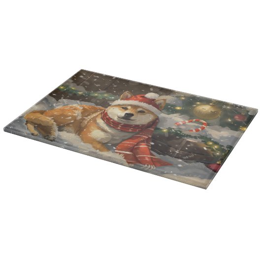 Shiba Inu Hond Kerstfeest Snijplank (Hoek)