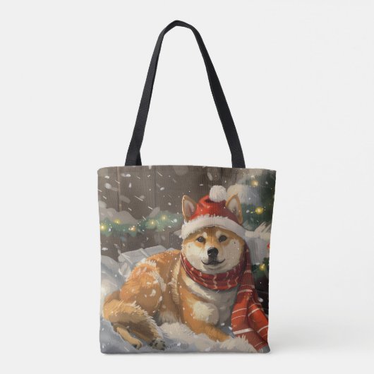 Shiba Inu Hond Kerstfeest Tote Bag (Achterkant)