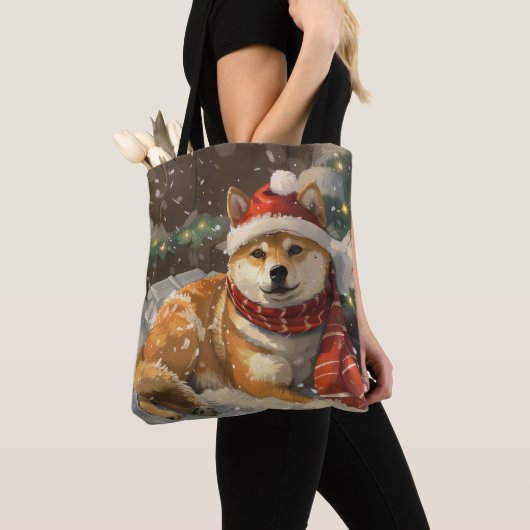 Shiba Inu Hond Kerstfeest Tote Bag (Dichtbij)