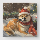 Shiba Inu Hond Kerstfeest Vierkante Klok (Voorkant)