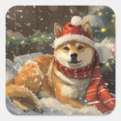 Shiba Inu Hond Kerstfeest Vierkante Sticker (Voorkant)
