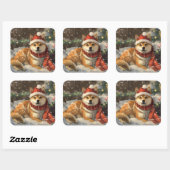 Shiba Inu Hond Kerstfeest Vierkante Sticker (Vel)