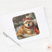 Shiba Inu Hond Kerstfeest Vierkante Sticker (Envelop)