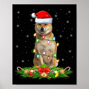 Shiba Inu-hond Kerstlichten Grappige Kerstman Hoed Poster