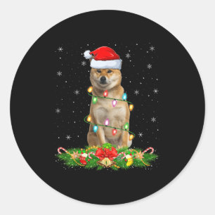 Shiba Inu hond kerstlichtjes grappige kerstman hoe Ronde Sticker