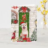 Shiba Inu Hond Kerstmis Kaart (Gele Bloem)