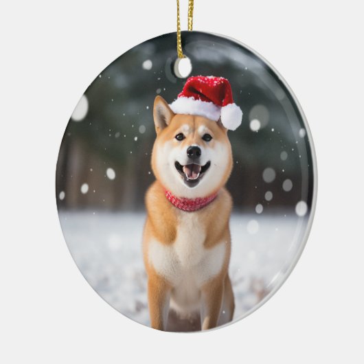 Shiba Inu Hond Kerstmis Keepsake Keramisch Ornament (Links)