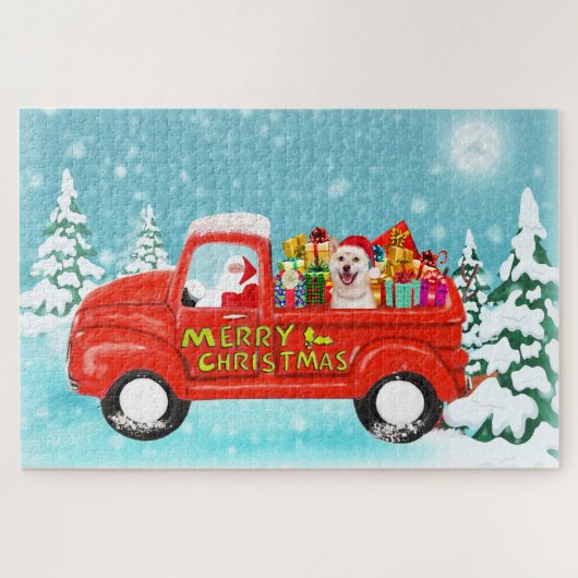 Shiba Inu Hond Kerstmis Kerstman Levering Truck Legpuzzel (Horizontaal)