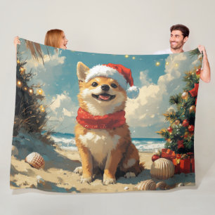 Shiba Inu Hond Kerstmis Vintage Strand Fleece Deken