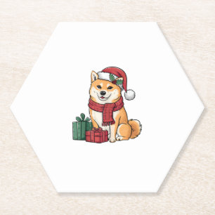 Shiba Inu Hond Kerstoutfits Santa Hat Hond Kerstmi Kartonnen Onderzetters