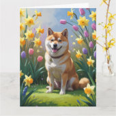 Shiba Inu Hond Lente Bloemen Schilderij Kaart (Gele Bloem)