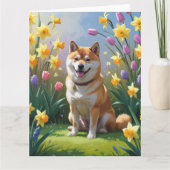 Shiba Inu Hond Lente Bloemen Schilderij Kaart (Voorkant)