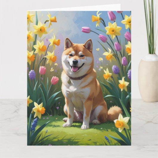 Shiba Inu Hond Lente Bloemen Schilderij Kaart (Voorkant)
