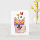 Shiba Inu-hond met harten Valentijnsdag Kaart (Gele Bloem)