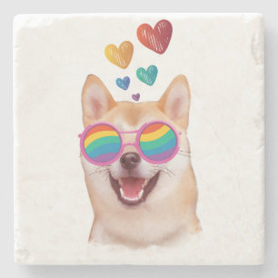 Shiba Inu-hond met harten Valentijnsdag Stenen Onderzetter