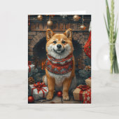 Shiba Inu hond met kerstcadeaus open haard Kaart (Voorkant)
