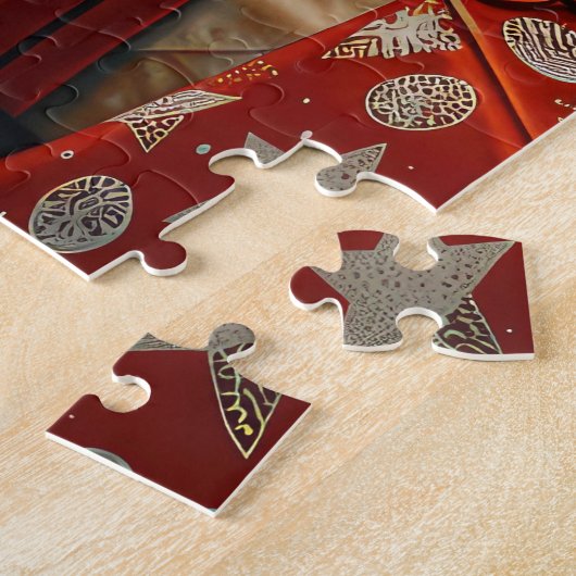 Shiba Inu hond met kerstcadeaus open haard Legpuzzel (Zijkant)