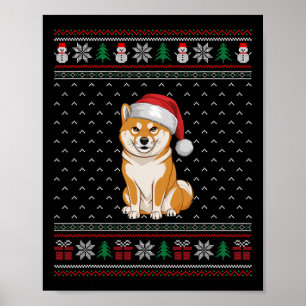 Shiba Inu Hond met Santa Hat Lelijke Xmas Dog Love Poster