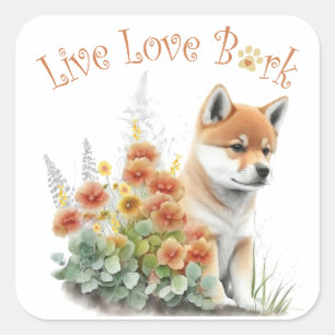 Shiba Inu Hond Moeder Bloemstuk Vierkante Sticker