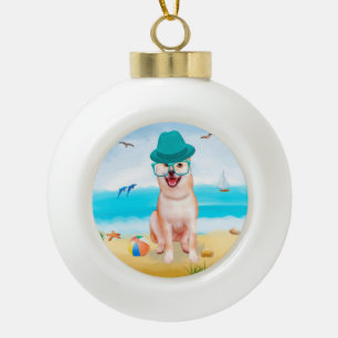 Shiba Inu Hond op het strand Keramische Bal Ornament