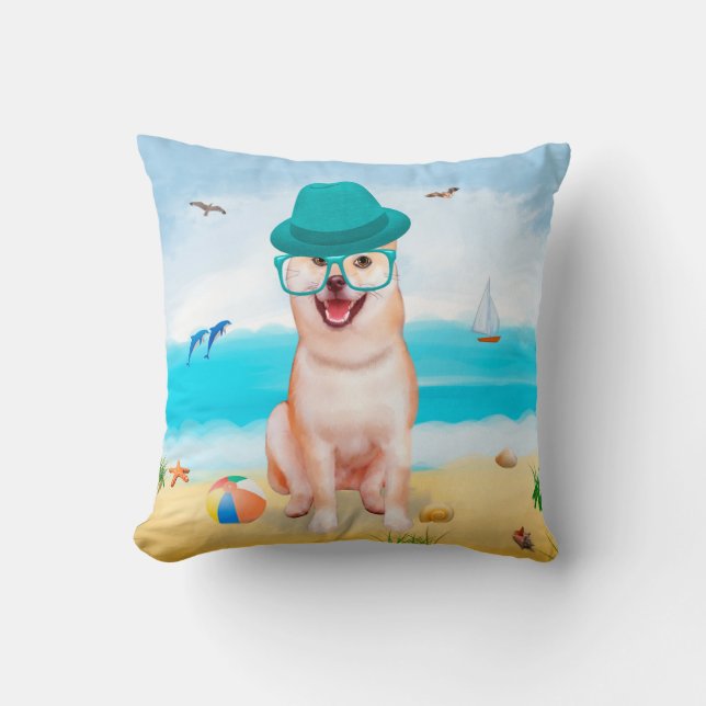 Shiba Inu Hond op het strand Kussen (Voorkant)