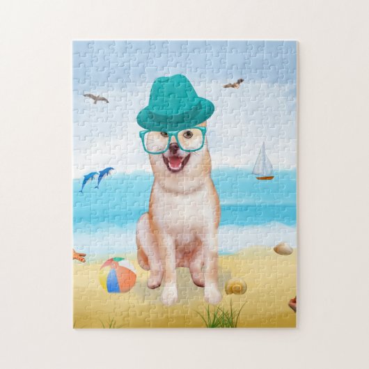 Shiba Inu Hond op het strand Legpuzzel (Verticaal)