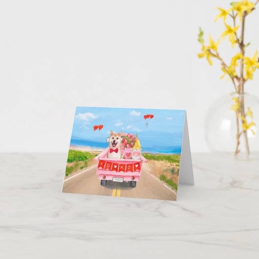 Shiba Inu-hond Valentijnsdag vrachtwagen harten Kaart (Gele Bloem)