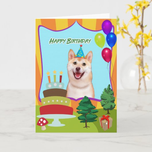 Shiba Inu Hond Verjaardag Kaart (Gele Bloem)