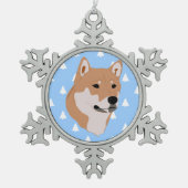 Shiba Inu Hond Wit Kerstboom Patroon Tin Sneeuwvlok Ornament (Voorkant)