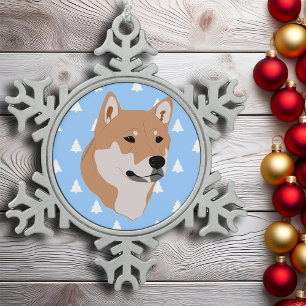 Shiba Inu Hond Wit Kerstboom Patroon Tin Sneeuwvlok Ornament