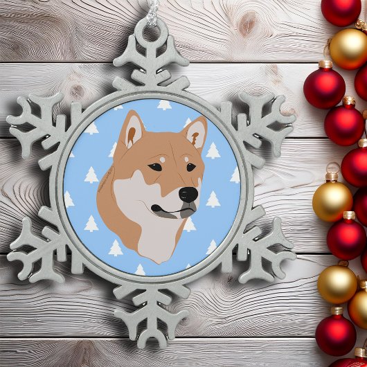 Shiba Inu Hond Wit Kerstboom Patroon Tin Sneeuwvlok Ornament